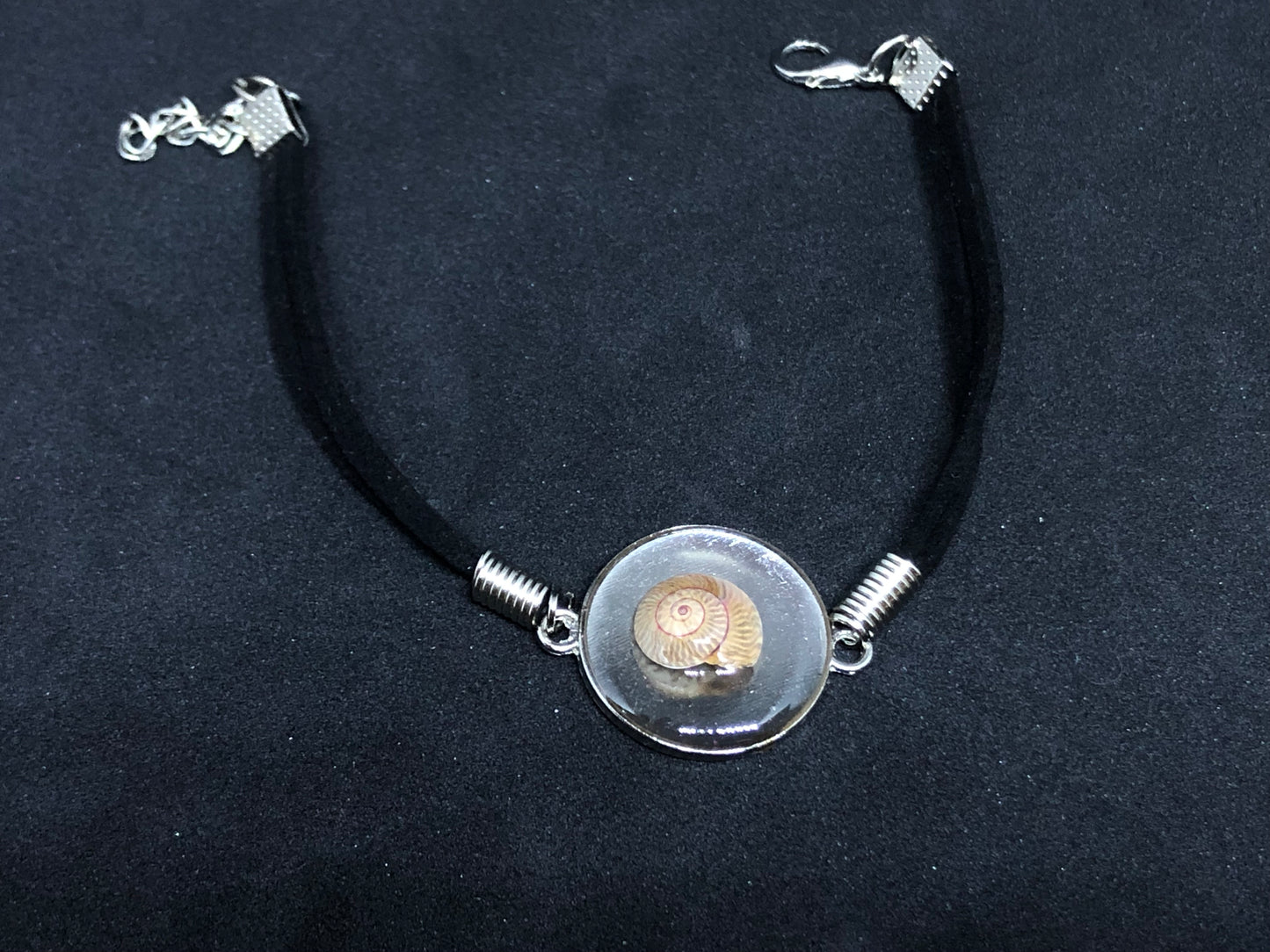 Seashell / Silver Pendant - Black Woven Leather Bracelet