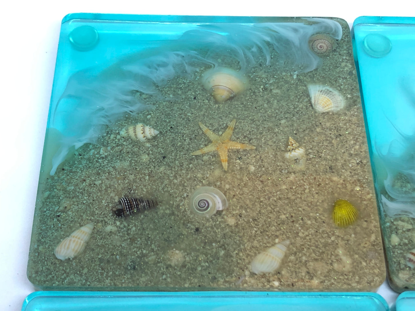 Large Square Beach Coasters with Sand and Shells