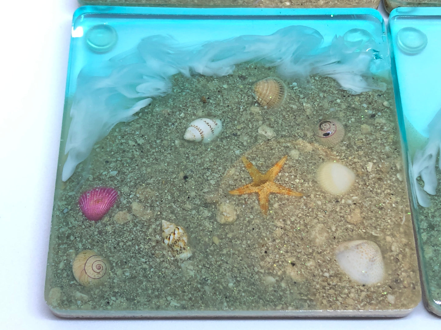 Large Square Beach Coasters with Sand and Shells