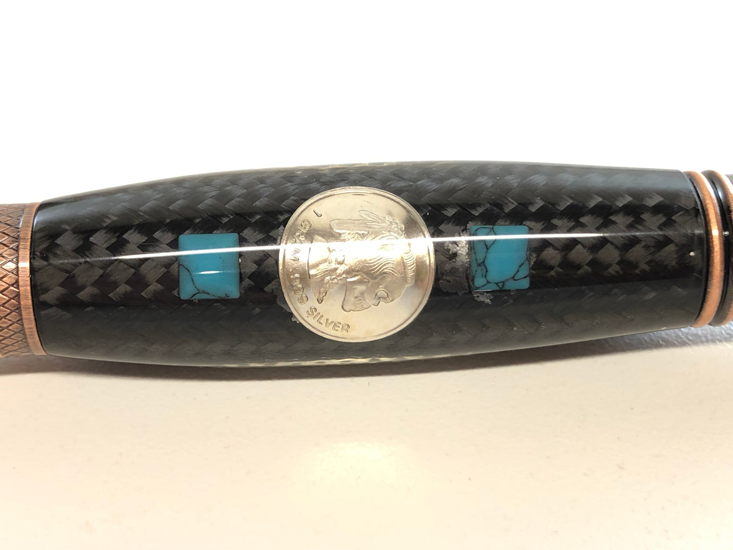 Monarch Grande / Gunmetal and Antique Copper - Carbon Fiber w/Turquoise and Silver Ingot