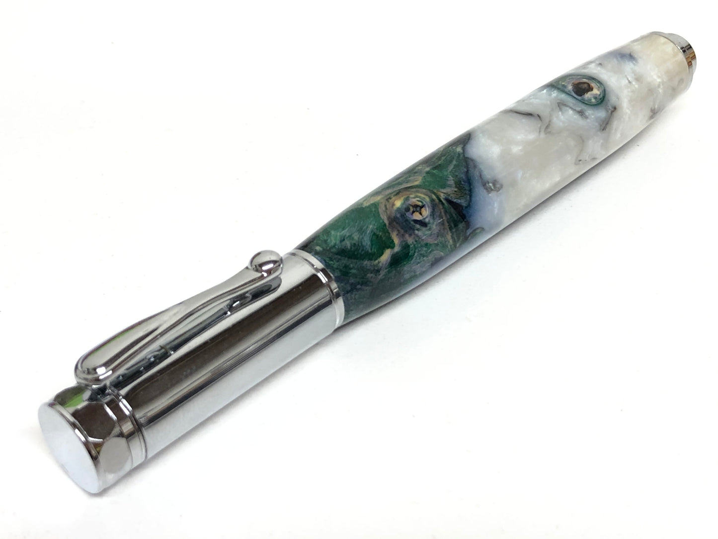 Zen Rollerball / Chrome - Hybrid / Dyed Maple and Abalone Resin
