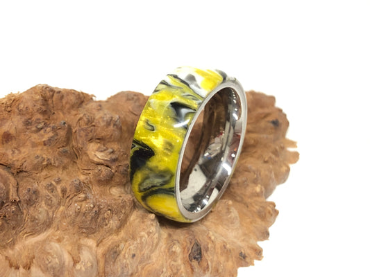 Ring / 8mm Stainless Steel - Resin / Steel City - Size 10