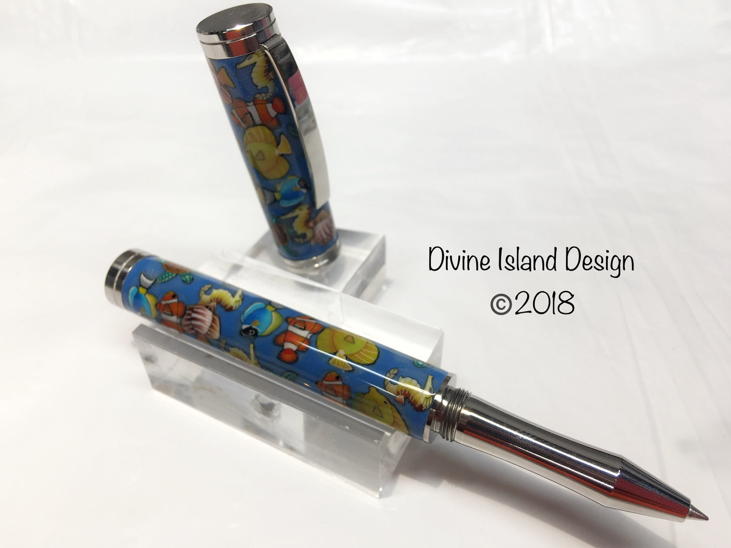 Shakespeare Rollerball / Polished Stainless Steel - Poly Clay "Seascape"