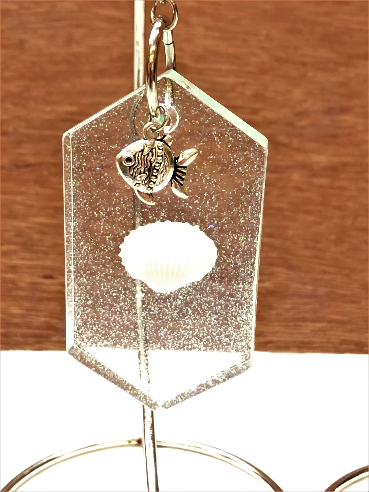 Glitter and Shell Key Chain with Charm
