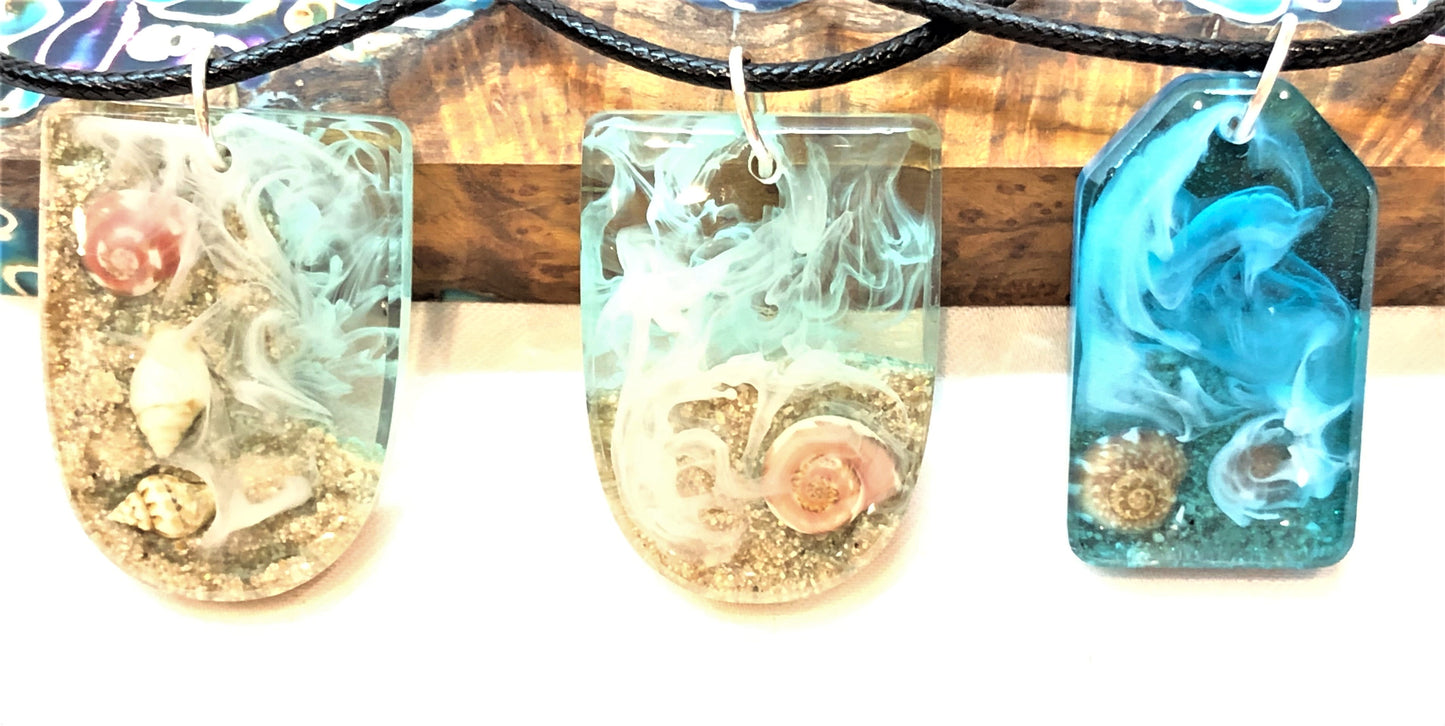 Resin Beach Pendant - Cord Necklace