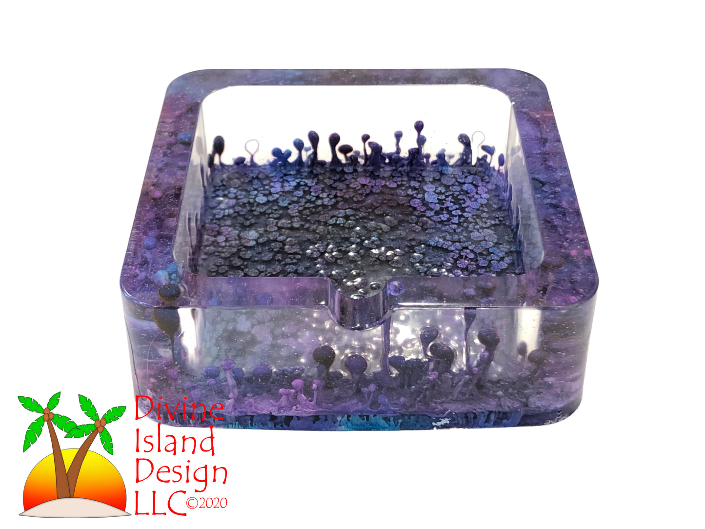 Square Purple and Blue Alcohol Ink Trinket/Ashtray