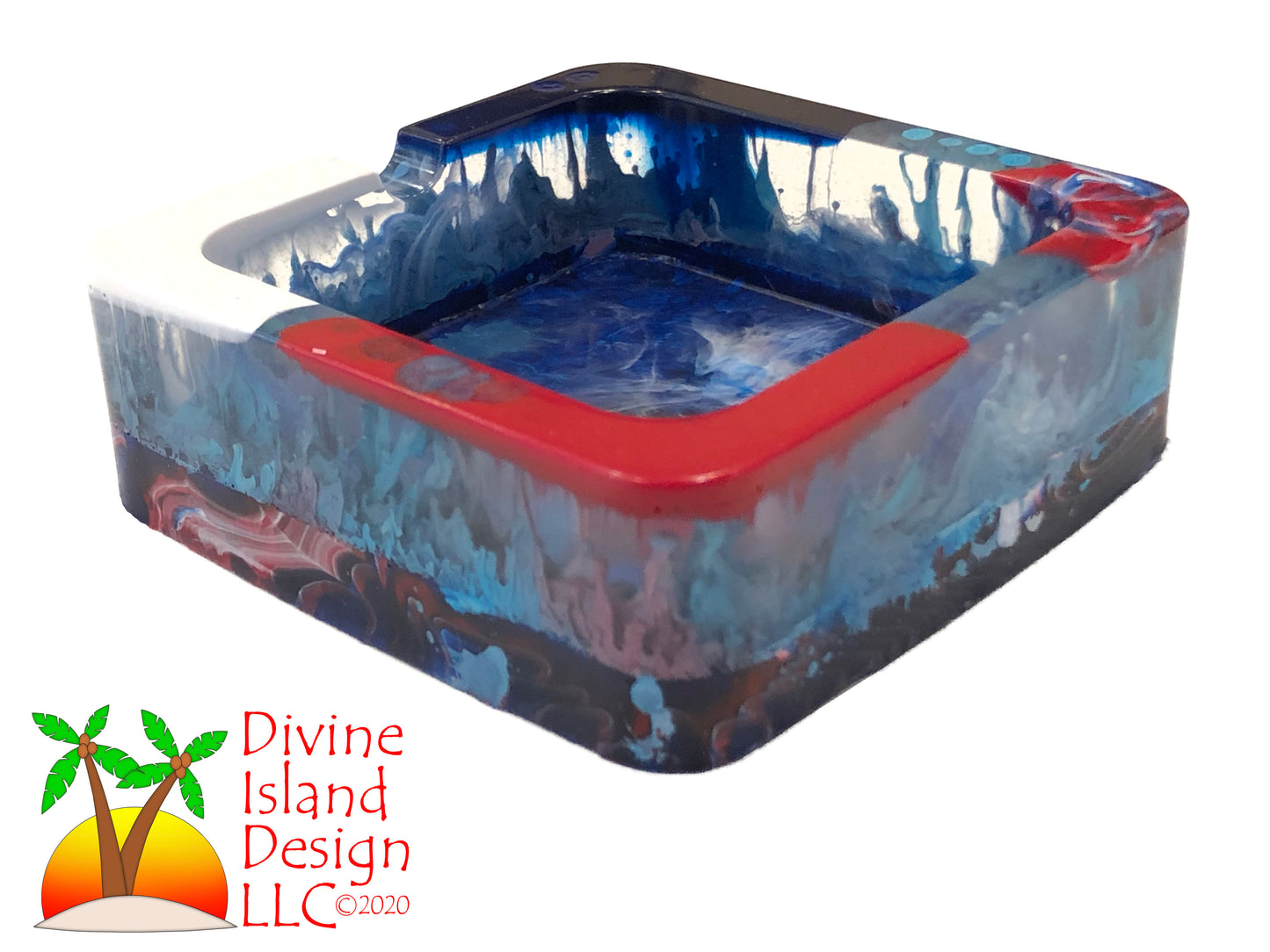 Square Red, White and Blue Alcohol Ink Trinket/Ashtray
