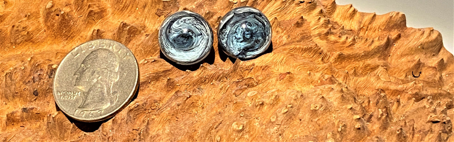 Black and White with Blue Tint Resin Tie Tack Set