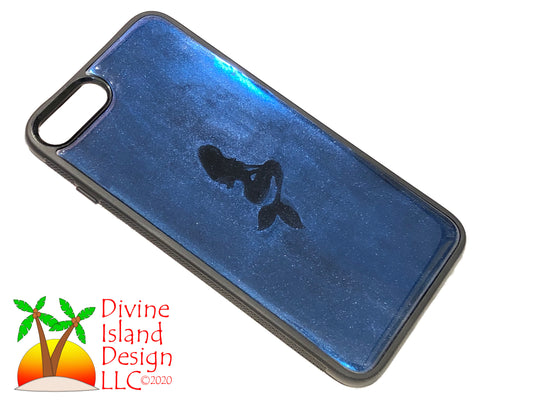 iPhone 7/8 Plus Phone Case - "Blue Chrome" Resin w/Mermaid